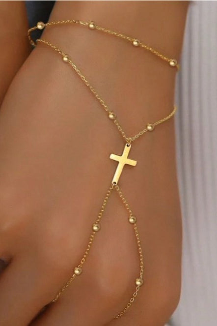 Dos Niveles Cruz Cuenta Knuckle Pulsera-Anillo