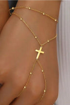 Dos Niveles Cruz Cuenta Nudillo Pulsera-Anillo