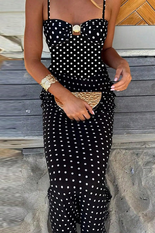 Lunares Encaje Cami Espalda Descubierta Vestido Maxi