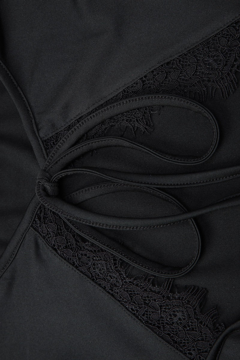 Lace Hollow Out Tie Detail Slim Fit Tee
