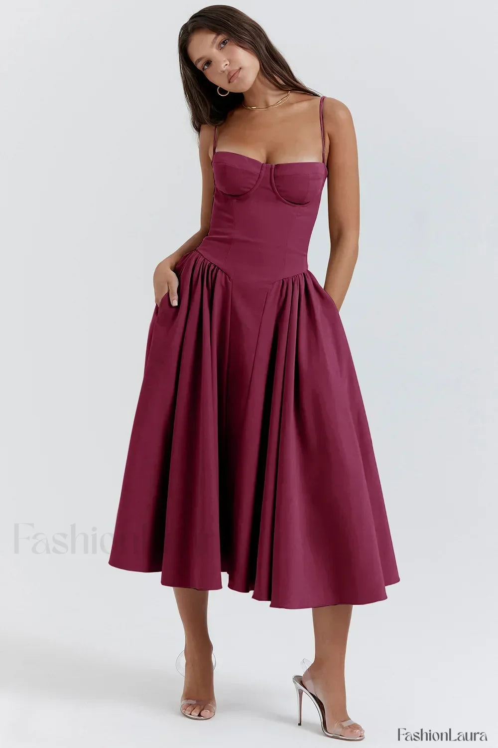 Vestido Midi de Tirantes, Estilo Vintage Francés