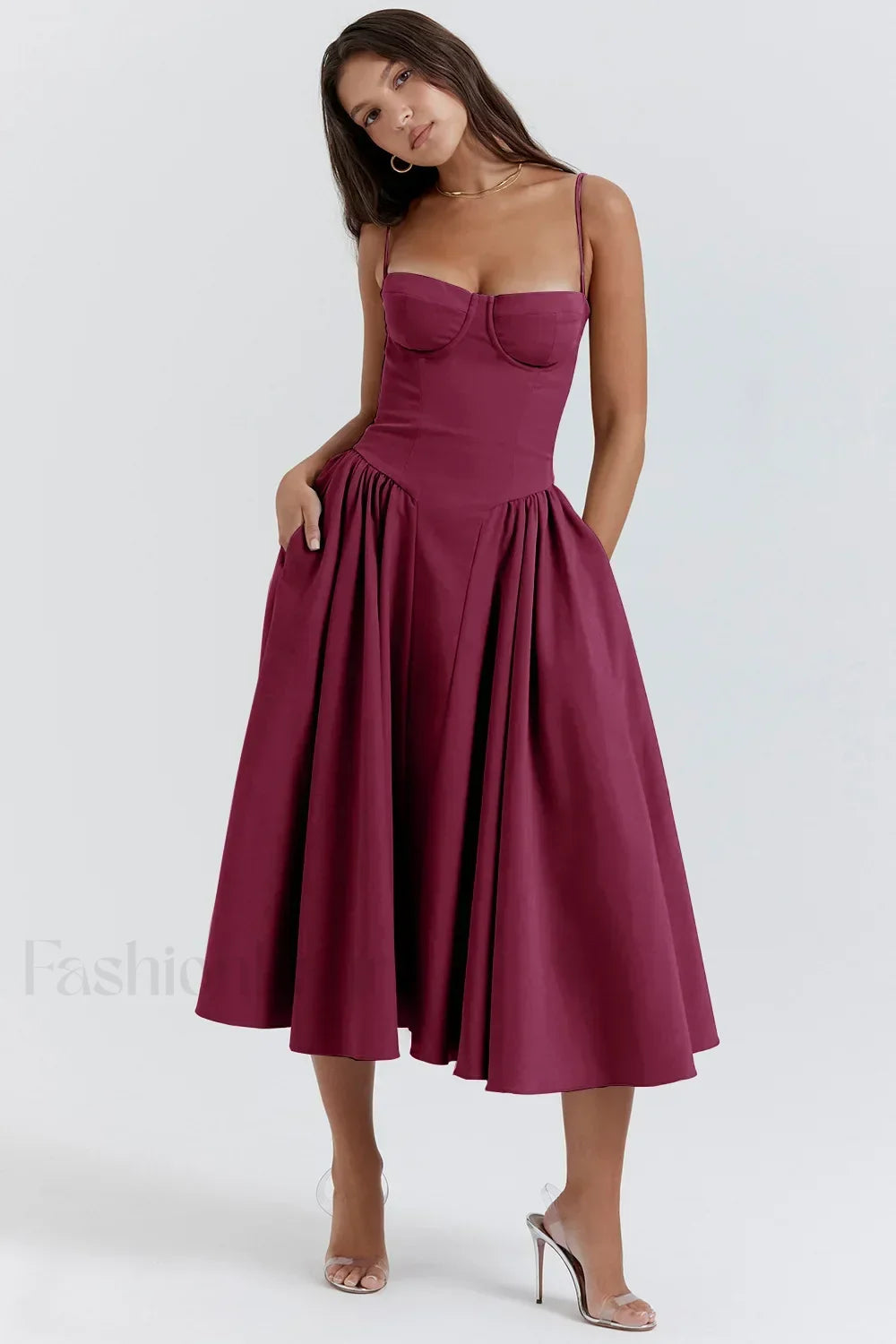 Vestido Midi de Tirantes, Estilo Vintage Francés