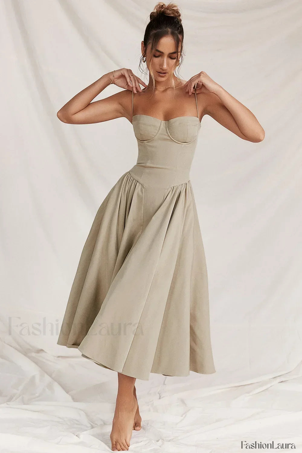Vestido Midi de Tirantes, Estilo Vintage Francés