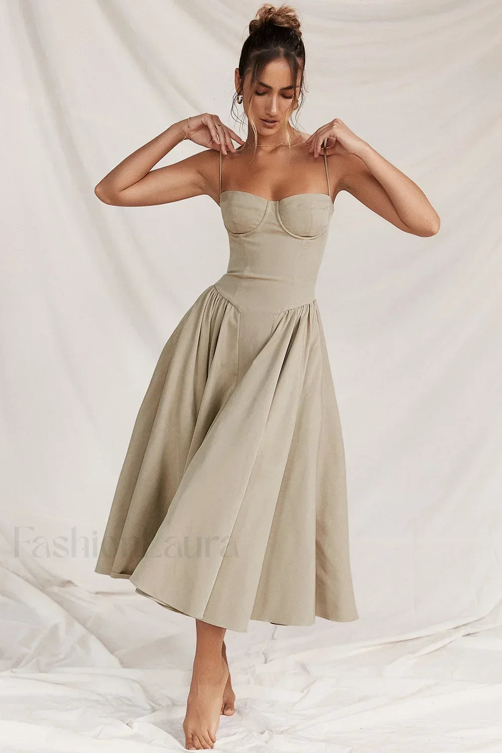 Vestido Midi de Tirantes, Estilo Vintage Francés