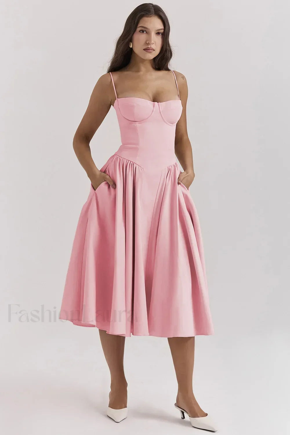 Vestido Midi de Tirantes, Estilo Vintage Francés