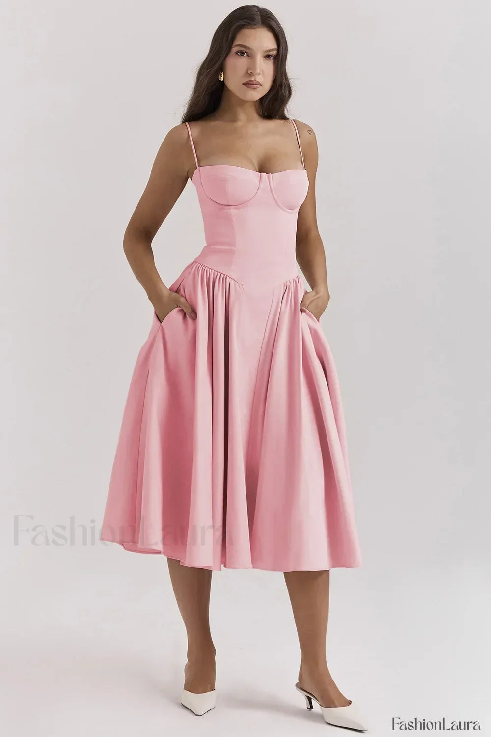 Vestido Midi de Tirantes, Estilo Vintage Francés