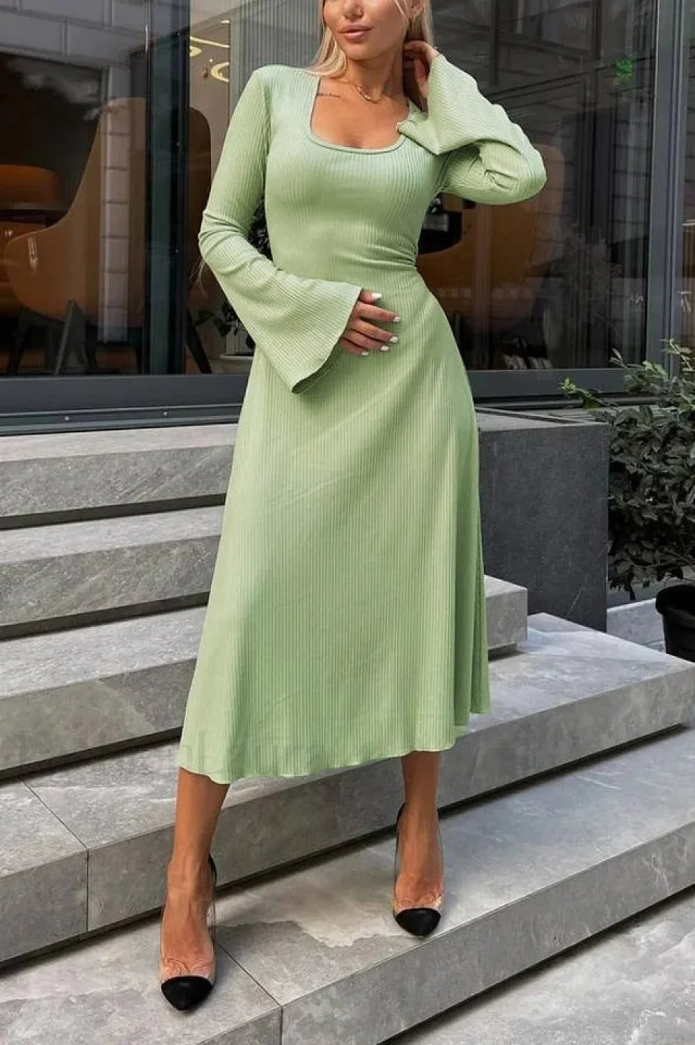 Jaye Largo Con Estilo Manga Vestido Maxi