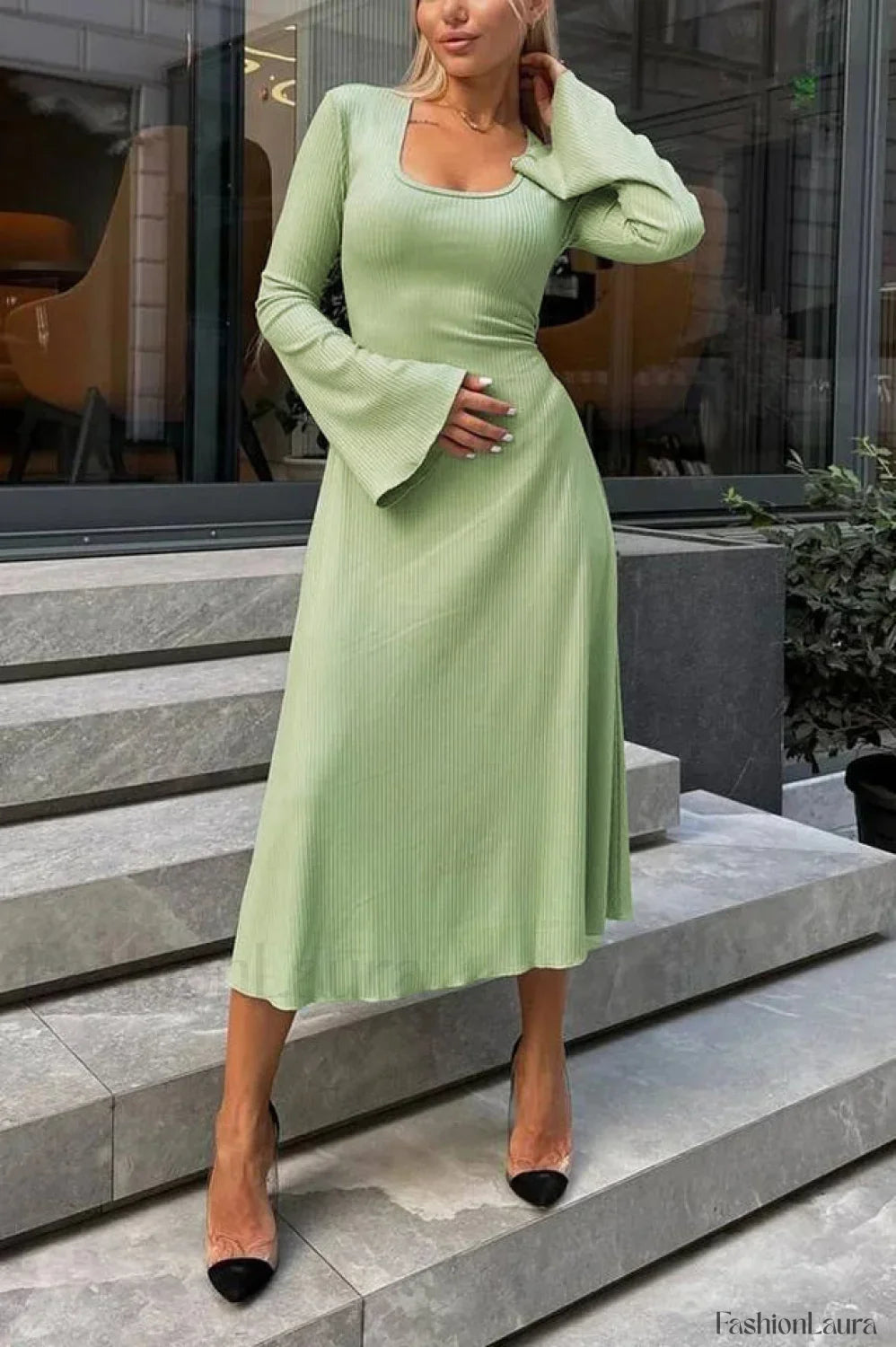 Jaye Largo Con Estilo Manga Vestido Maxi