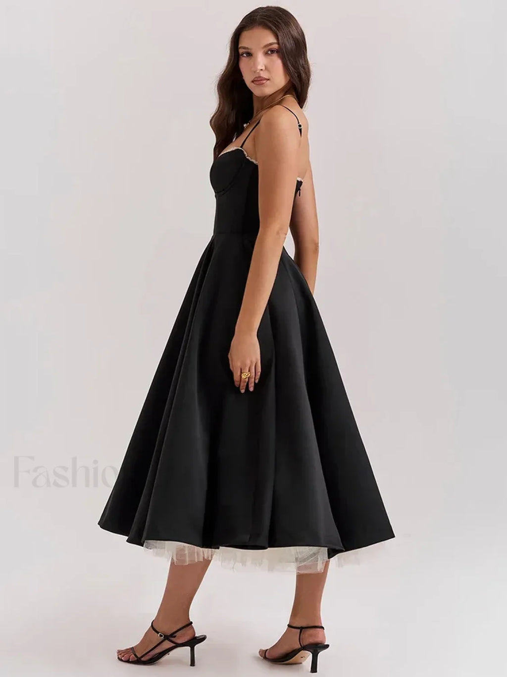 Vestido Midi Drapeado de Encaje, Hombros Descubiertos