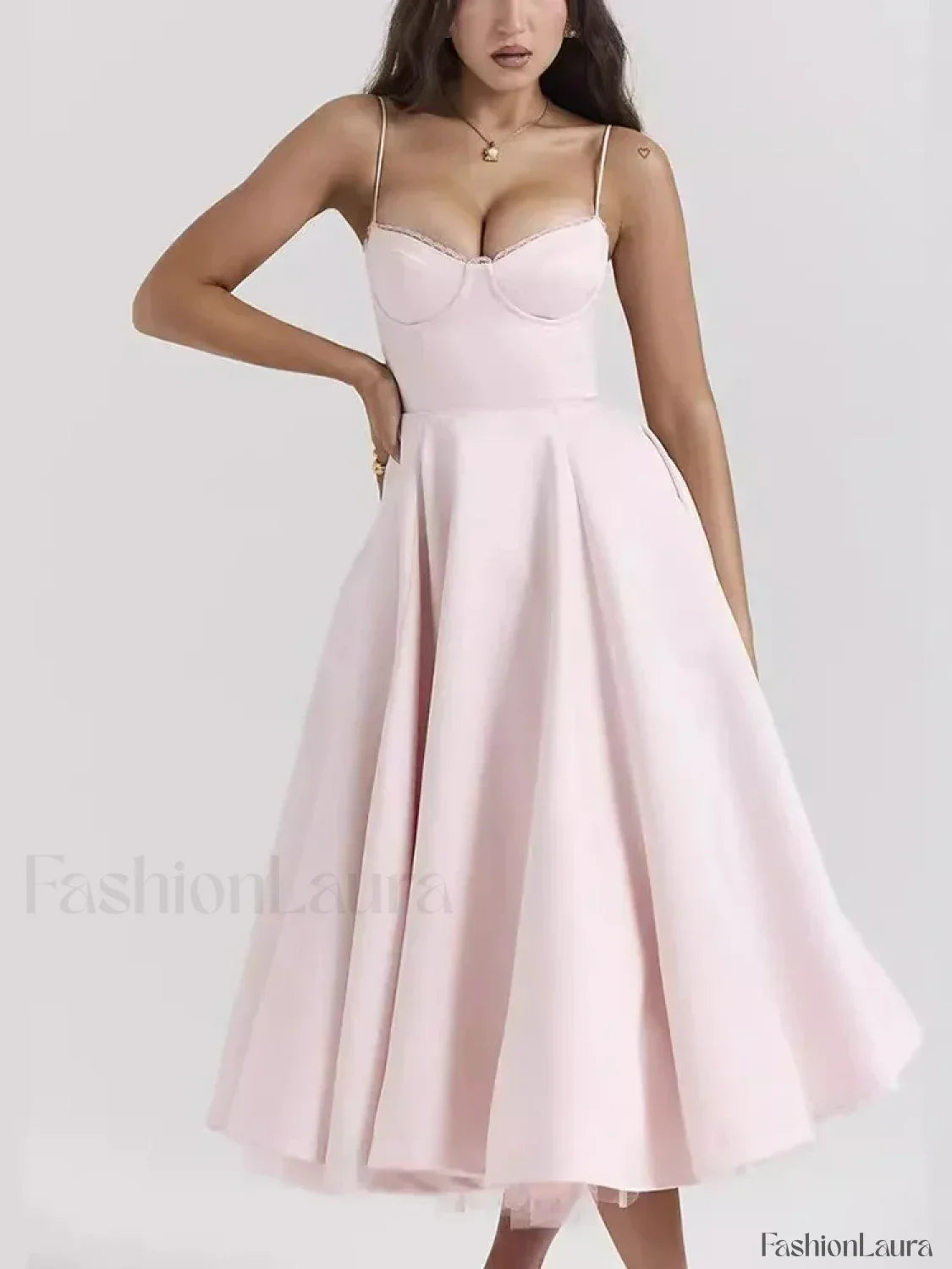 Vestido Midi Drapeado de Encaje, Hombros Descubiertos