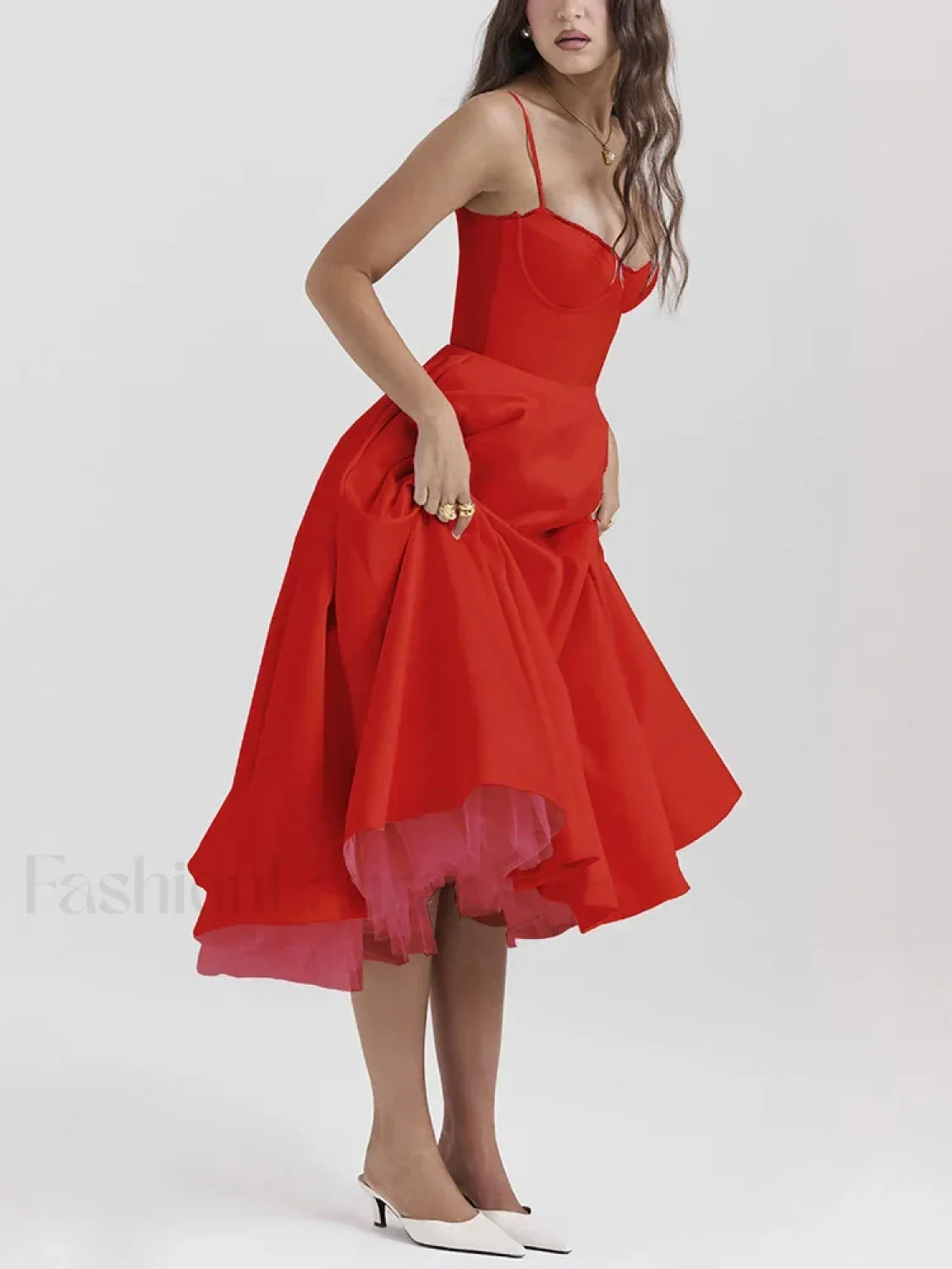 Vestido Midi Drapeado de Encaje, Hombros Descubiertos
