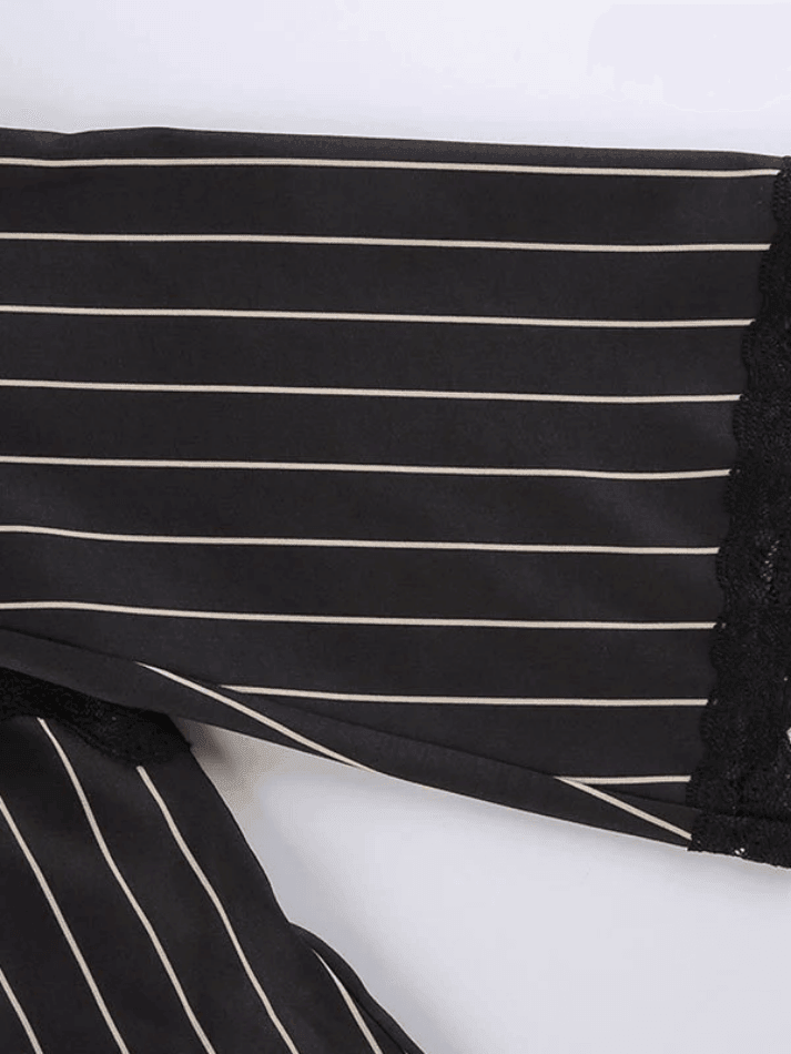 Encaje Con Paneles Manga Larga A Rayas Blusa