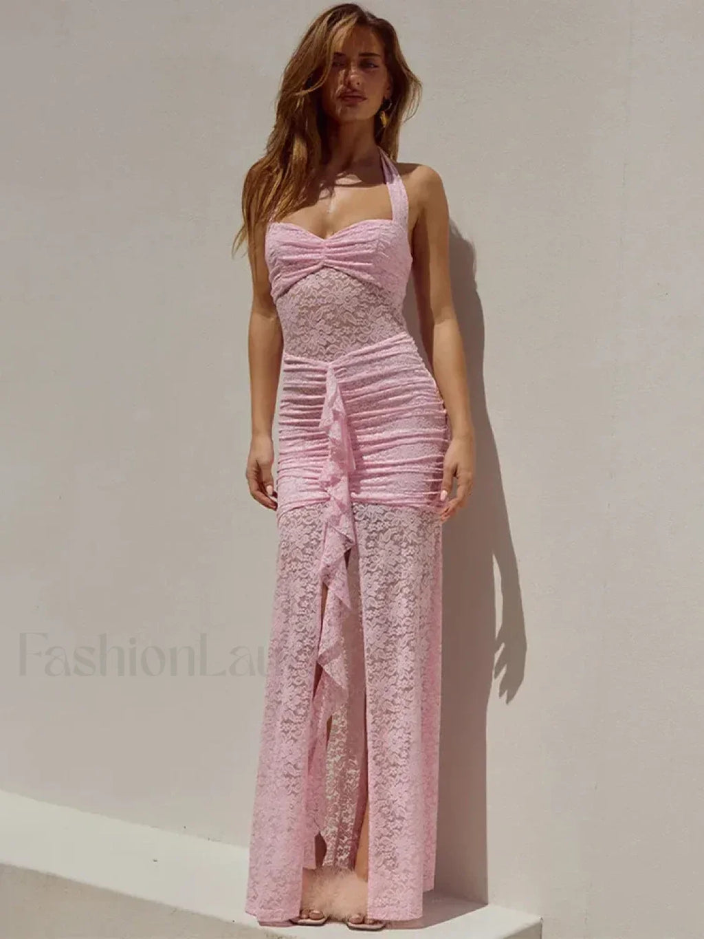 Encaje Patchwork Fruncido Vestido Maxi
