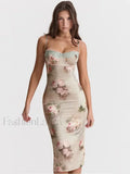 Vestido Midi Sin Tirantes con Estampado de Encaje
