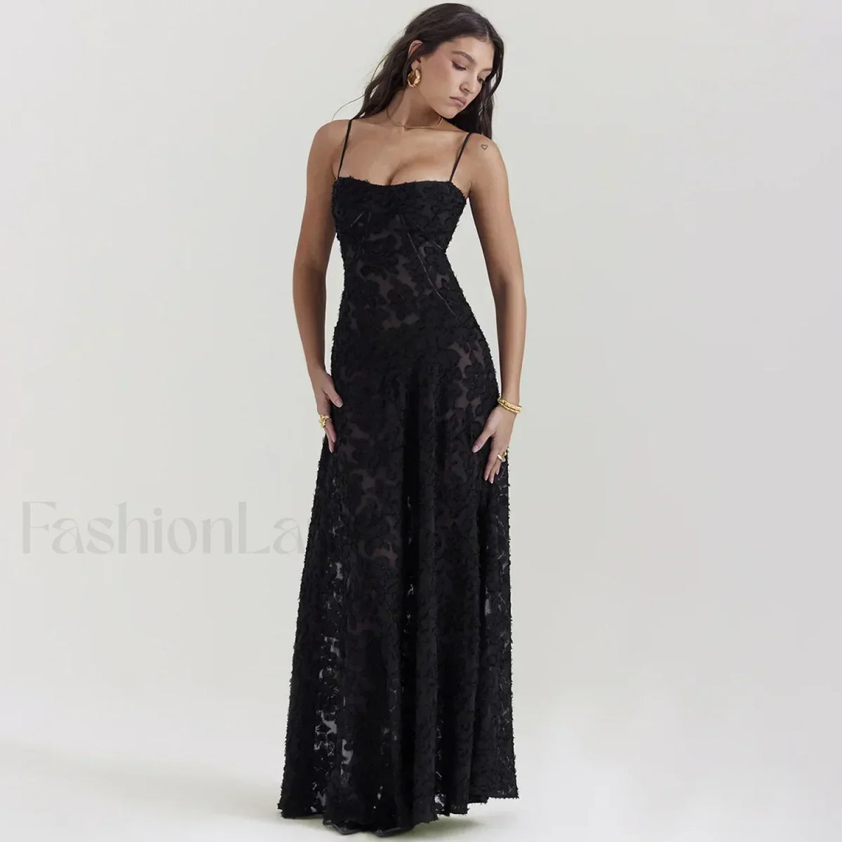 Con Cordones Negro de Gala Vestido Maxi