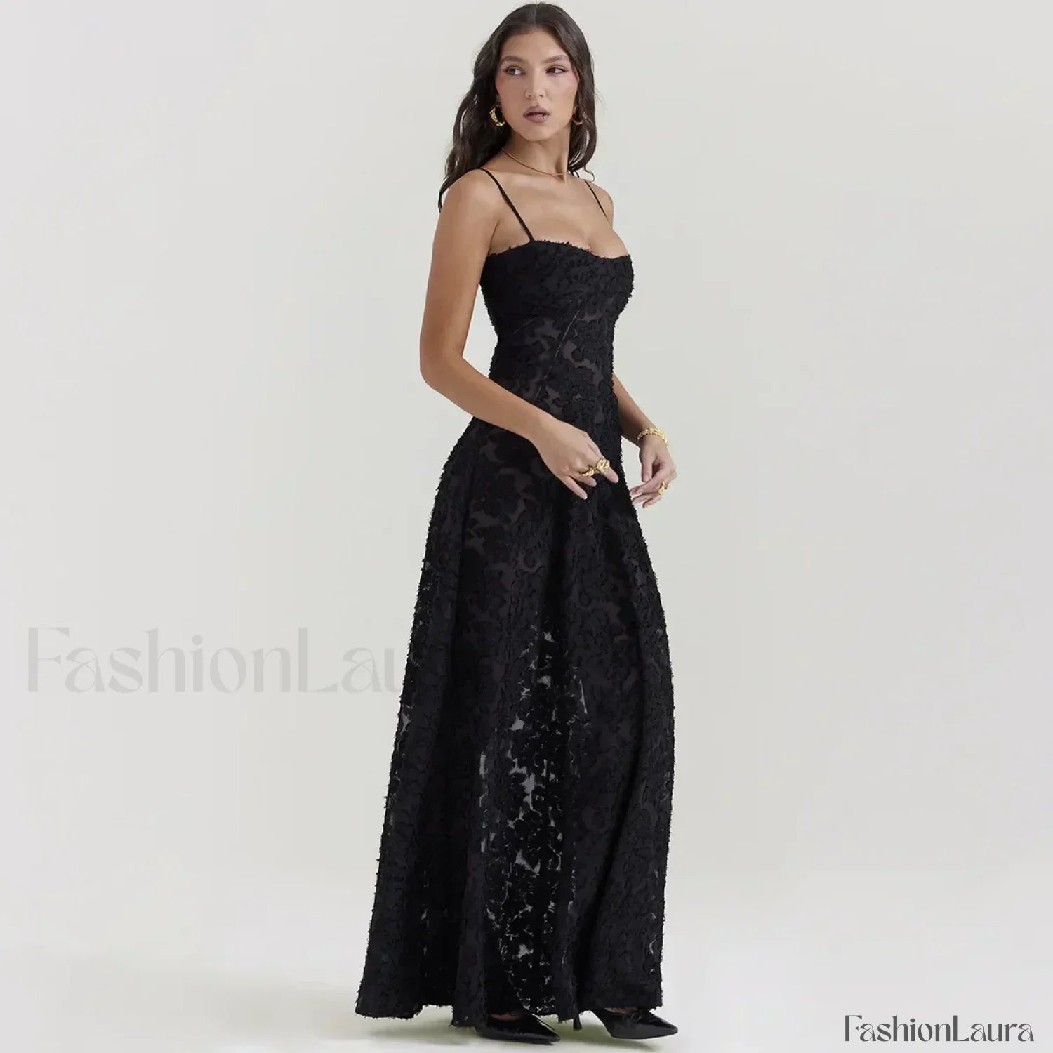 Con Cordones Negro de Gala Vestido Maxi