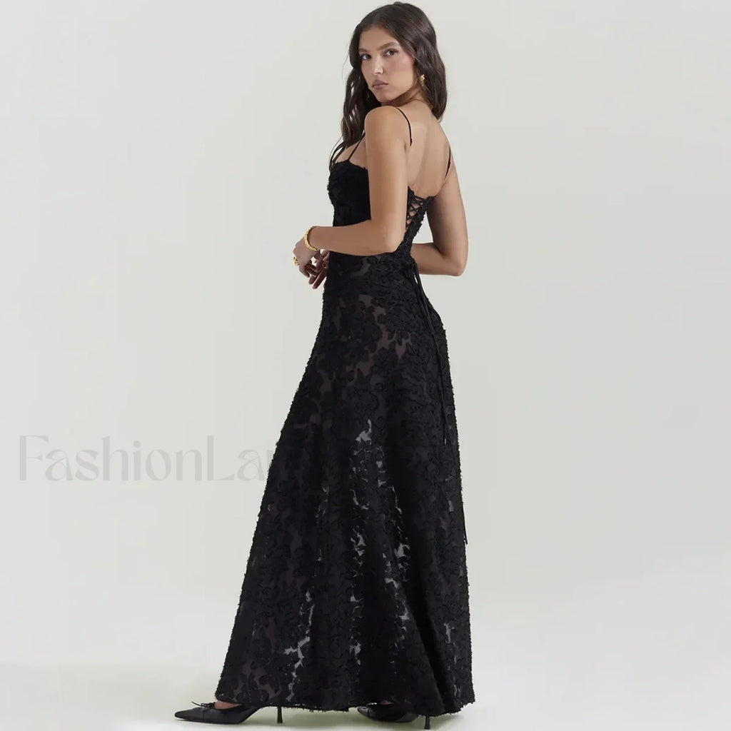 Con Cordones Negro de Gala Vestido Maxi