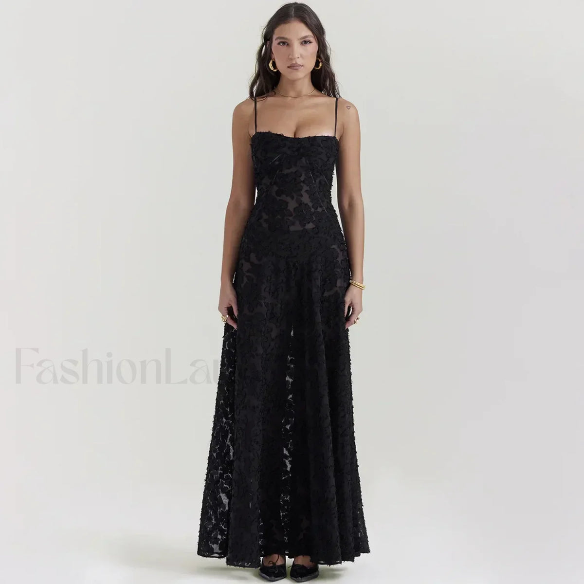 Con Cordones Negro de Gala Vestido Maxi