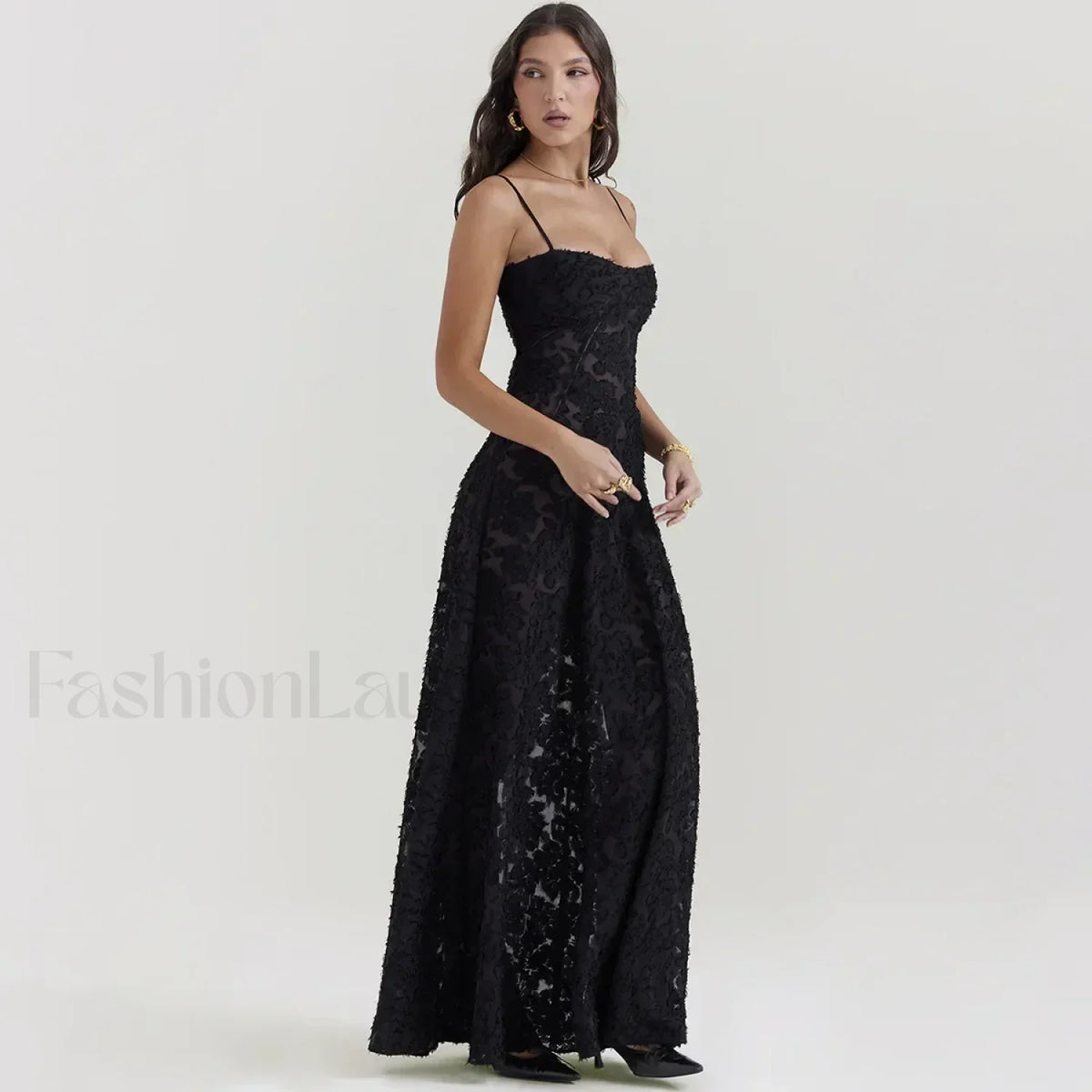 Con Cordones Negro de Gala Vestido Maxi