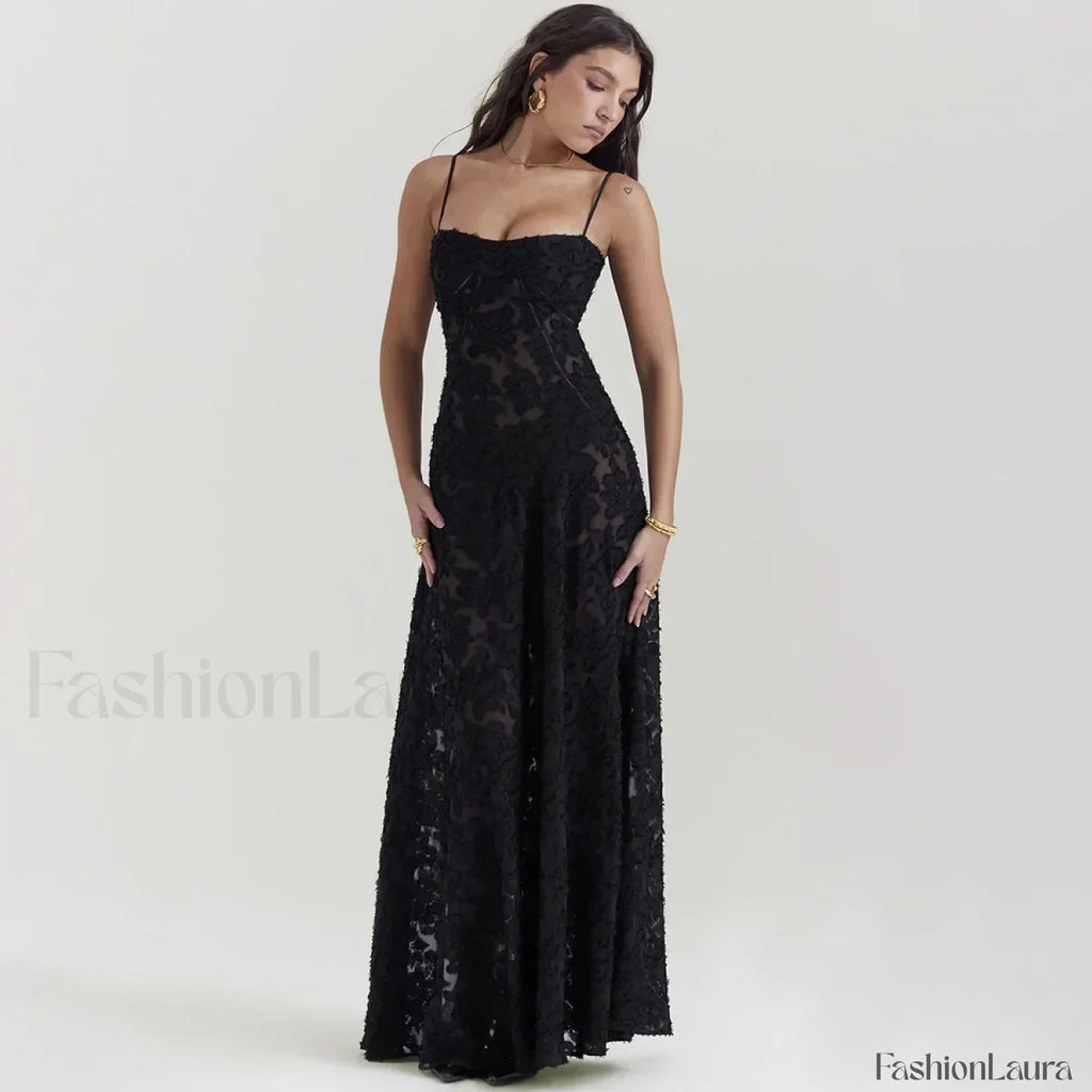 Con Cordones Negro de Gala Vestido Maxi