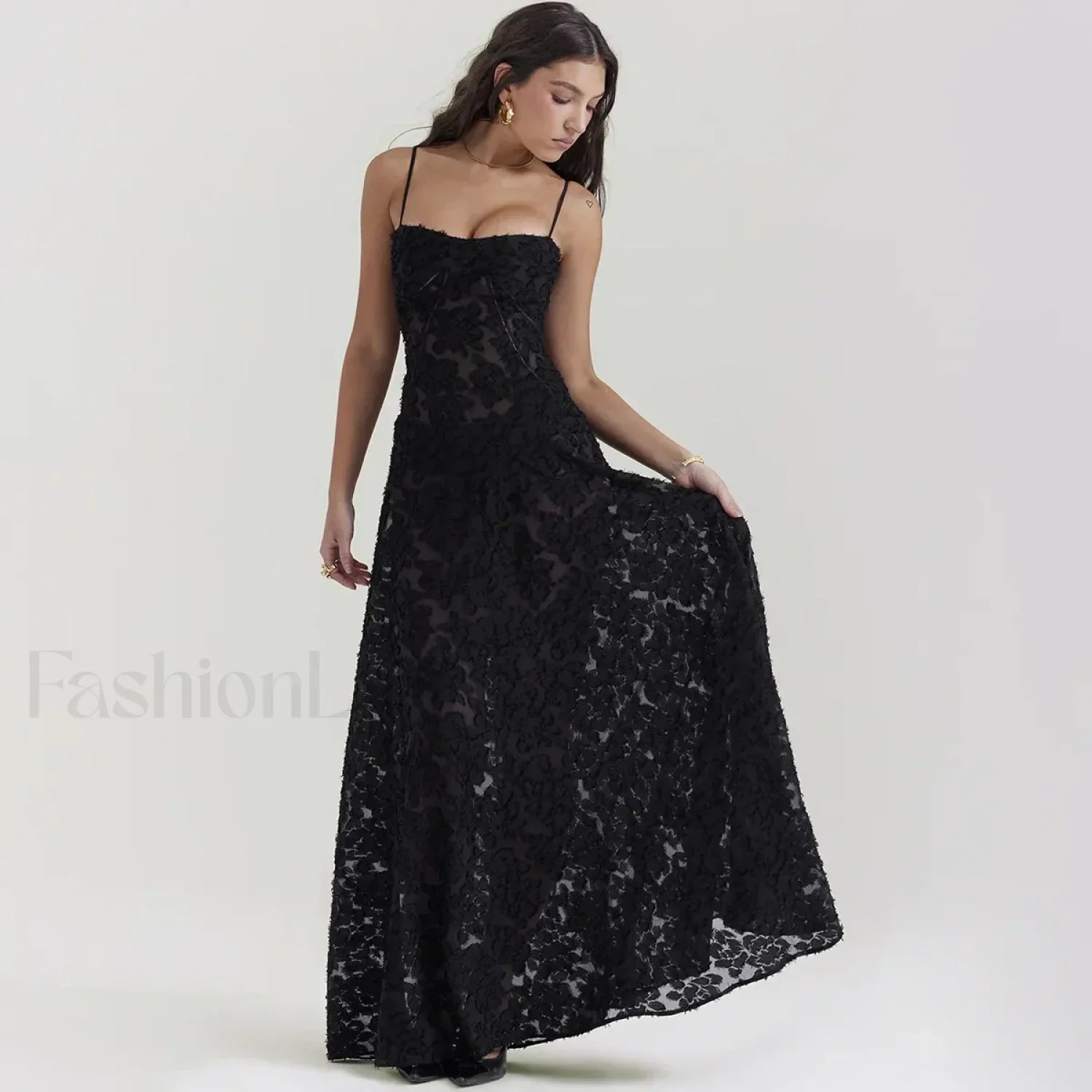 Con Cordones Negro de Gala Vestido Maxi