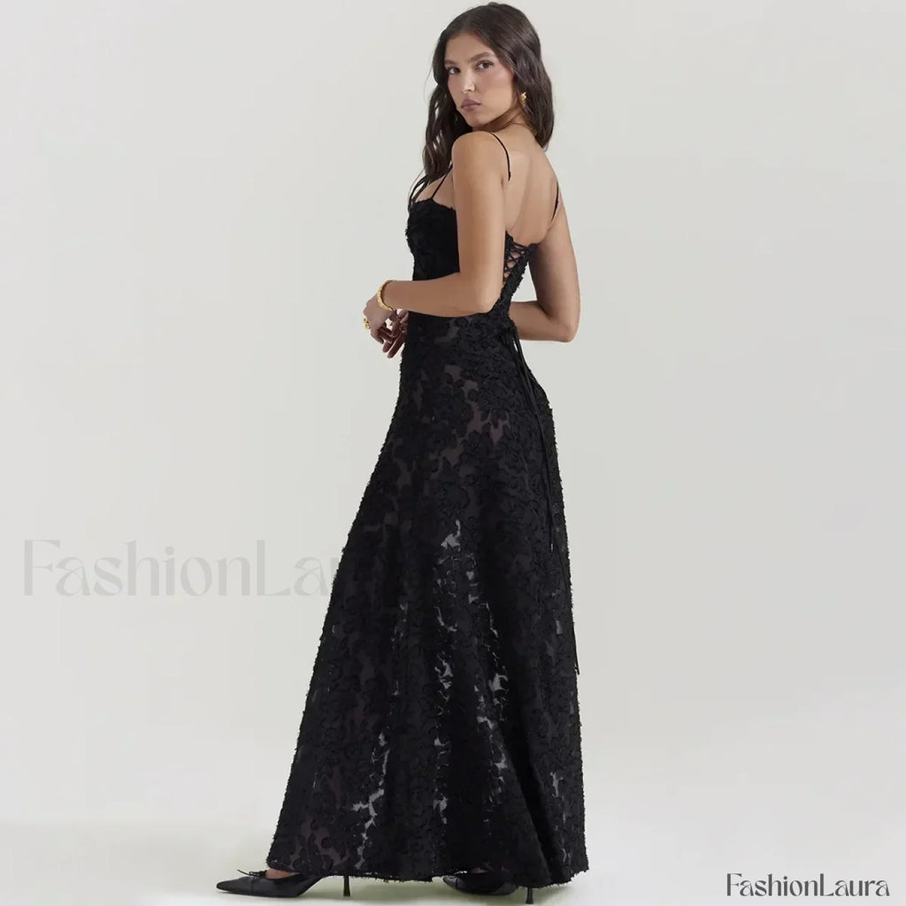 Con Cordones Negro de Gala Vestido Maxi