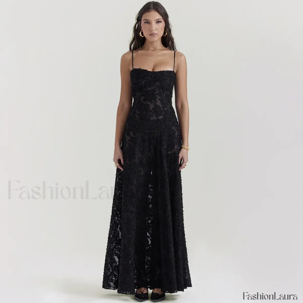 Con Cordones Negro de Gala Vestido Maxi