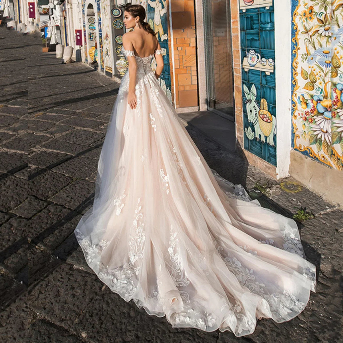 Lightweight Lace Long Train Wedding Dress