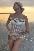 Corsé bustier entallado con copas de malla y cordones