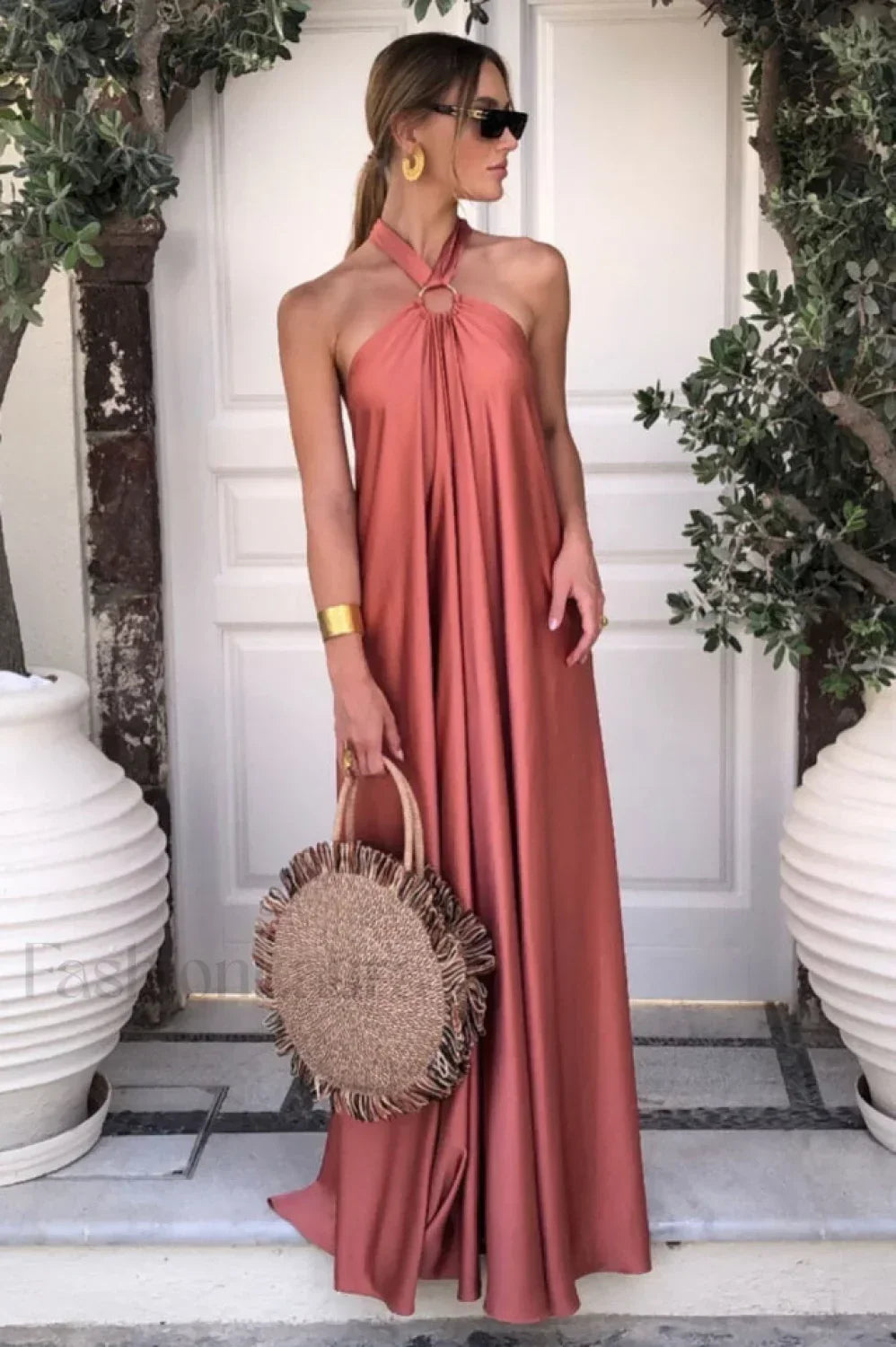 Ofelia Halter Con Estilo Con Lazada Vestido Maxi