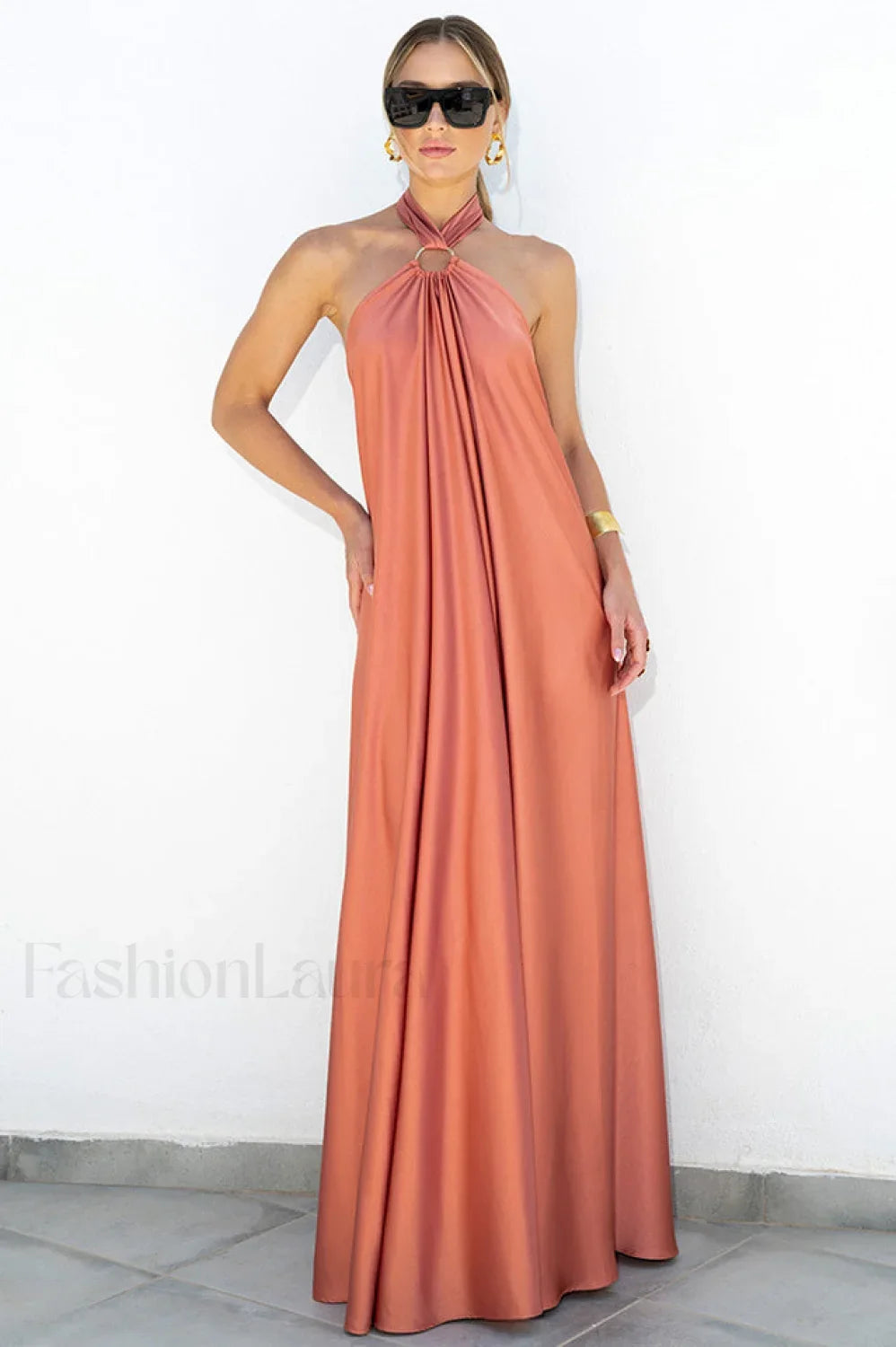 Ofelia Halter Con Estilo Con Lazada Vestido Maxi