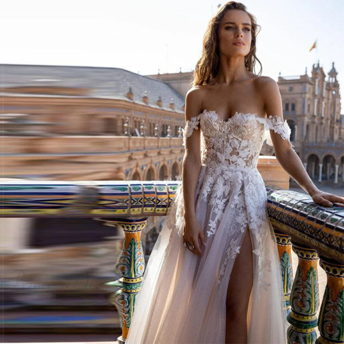Off-Shoulder Sheer A-Line Wedding Dress