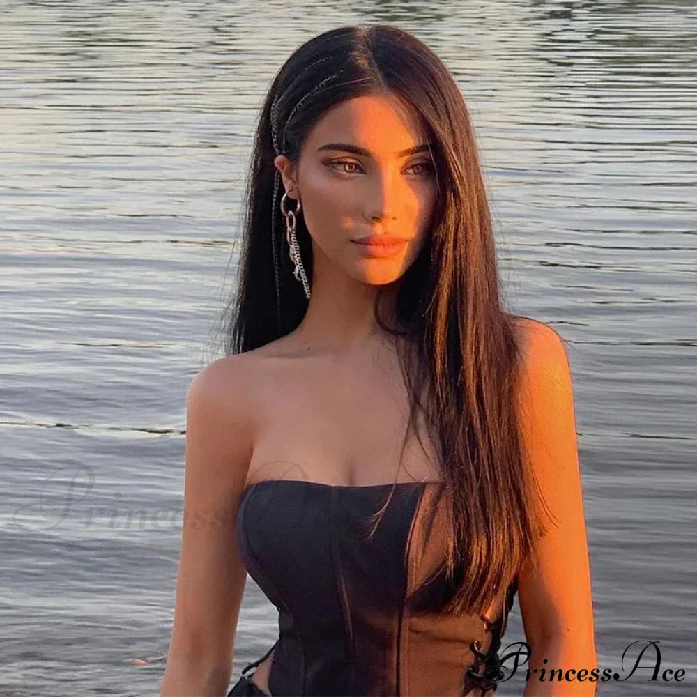 Top corto bustier corsé sin tirantes con cordones