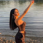 Top corto bustier corsé sin tirantes con cordones