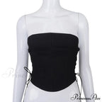 Top corto bustier corsé sin tirantes con cordones