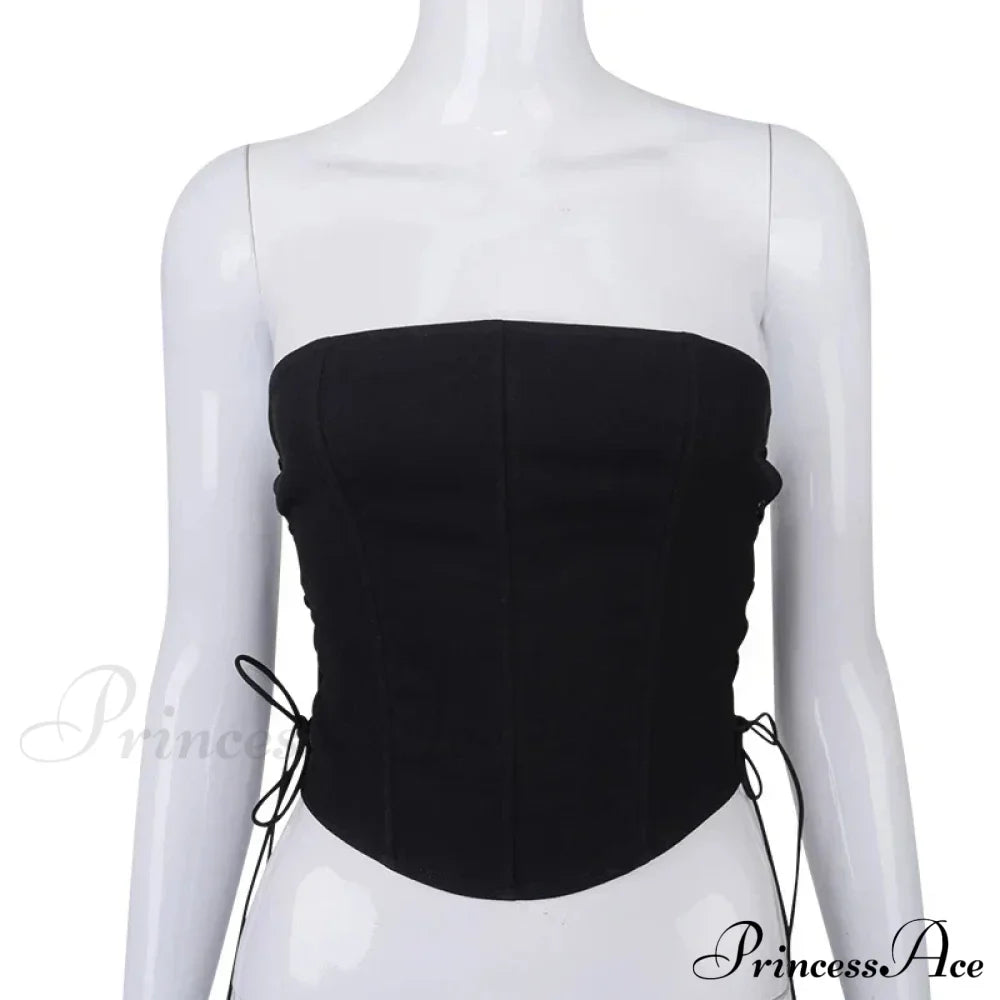Top corto bustier corsé sin tirantes con cordones