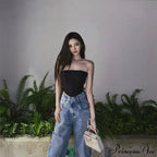 Top corto bustier corsé sin tirantes con cordones