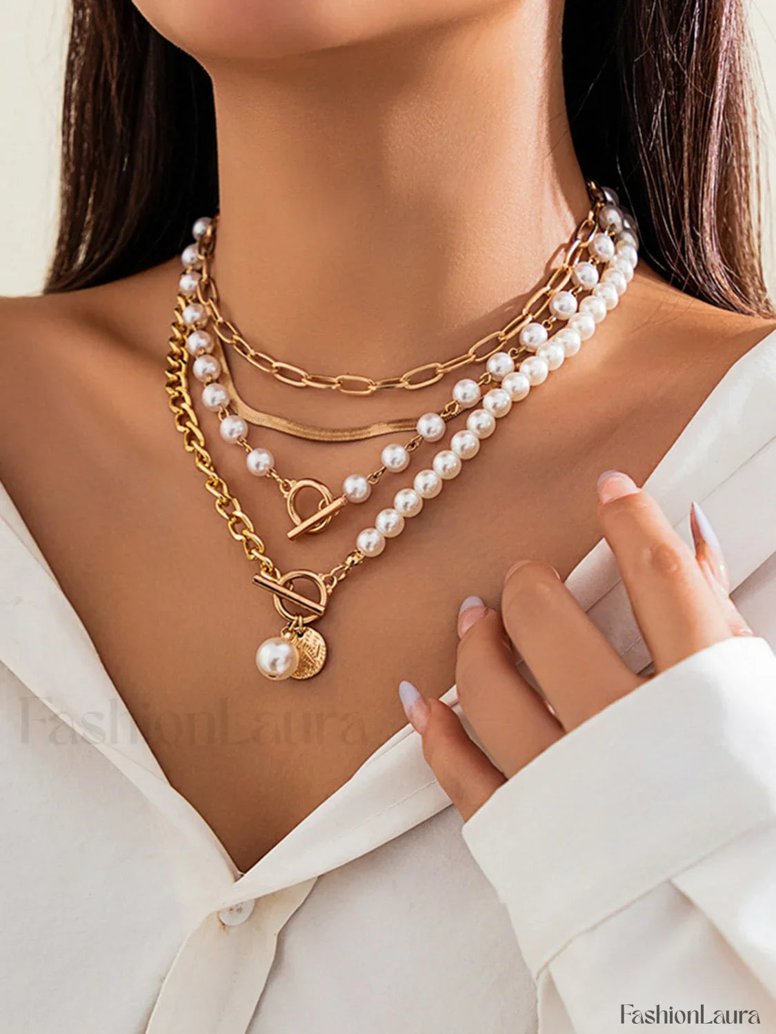 Perla Decor Con Cadena En Capas Collar