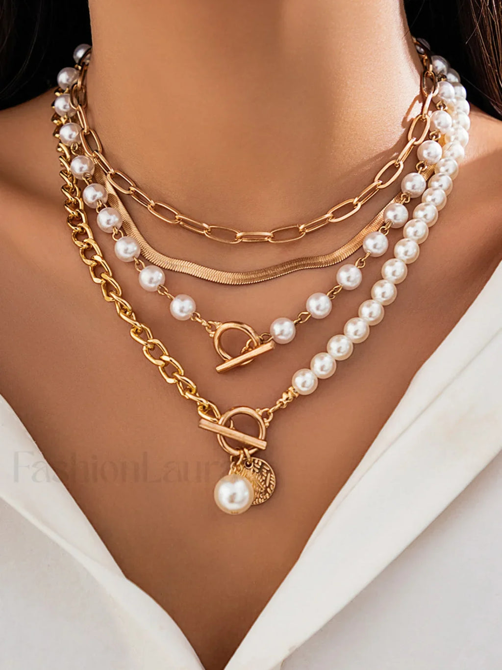 Perla Decor Con Cadena En Capas Collar