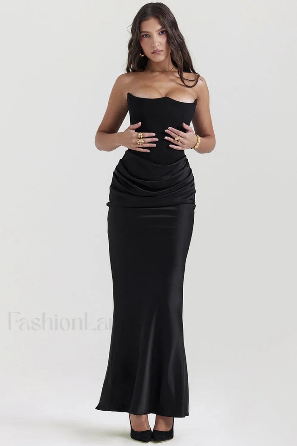 Persephone Hombros Descubiertos con Estilo Bustier Vestido Maxi