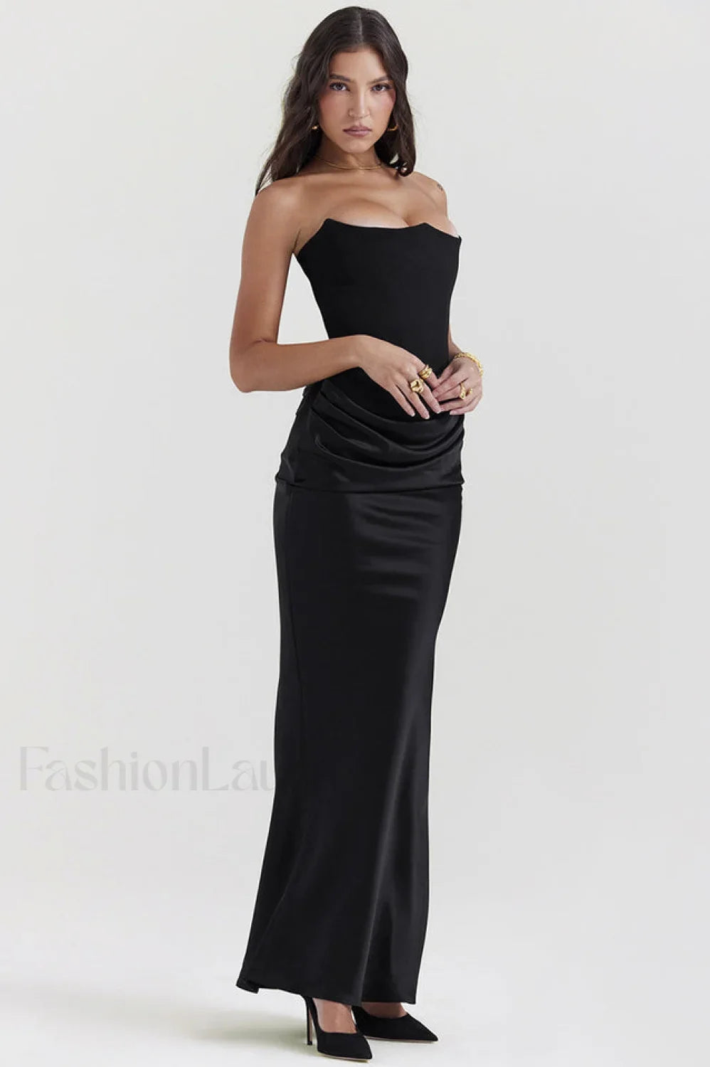 Persephone Hombros Descubiertos con Estilo Bustier Vestido Maxi