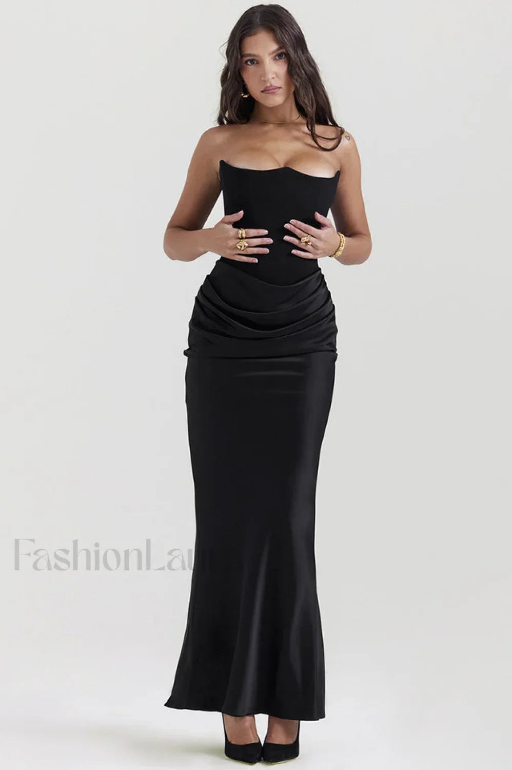 Persephone Hombros Descubiertos con Estilo Bustier Vestido Maxi