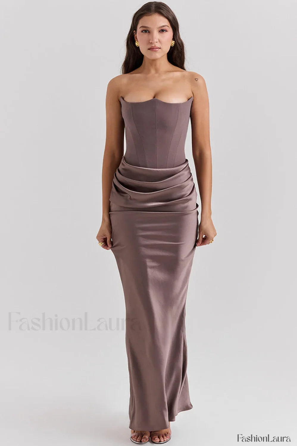 Persephone Hombros Descubiertos con Estilo Bustier Vestido Maxi