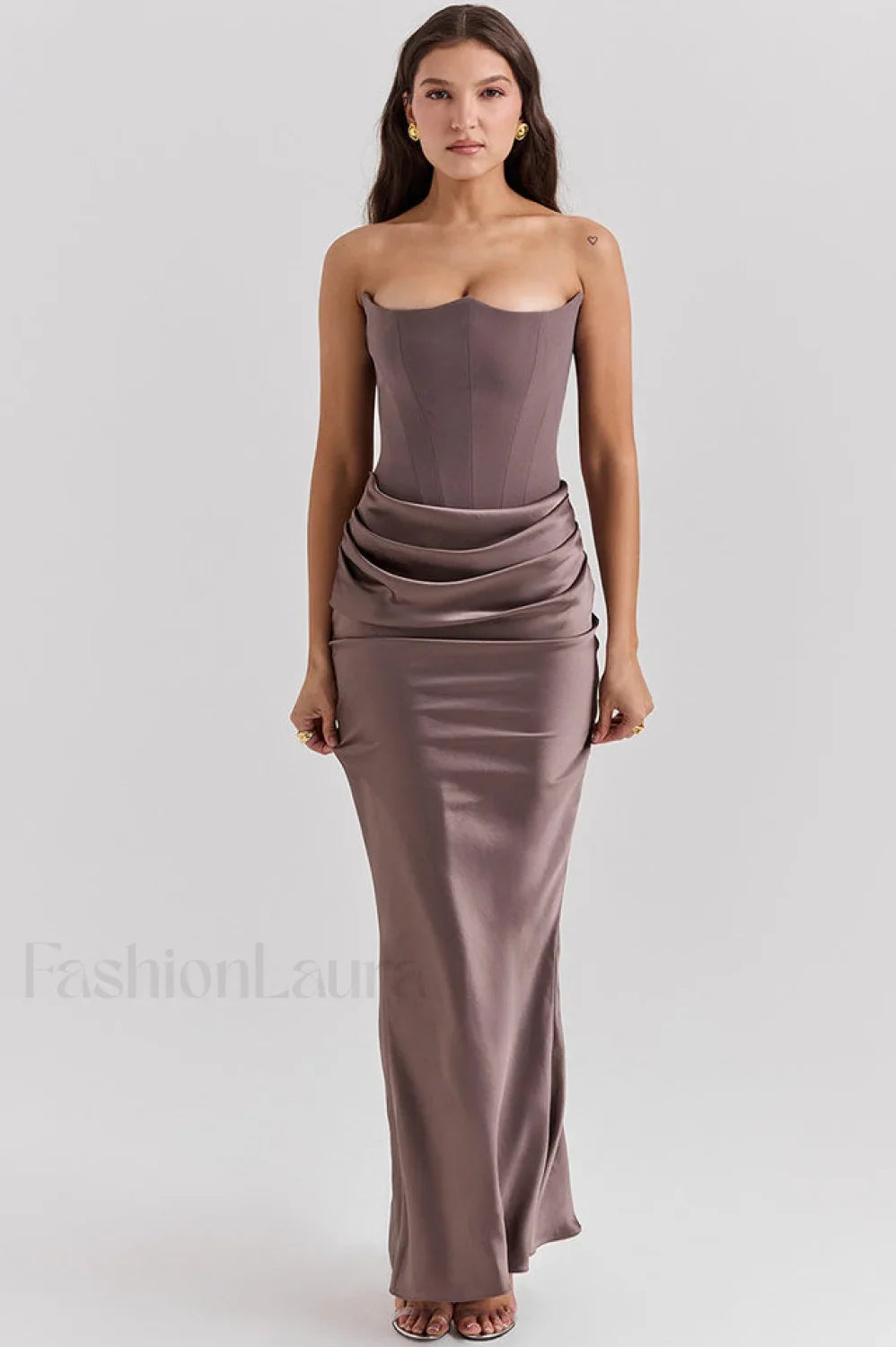 Persephone Hombros Descubiertos con Estilo Bustier Vestido Maxi