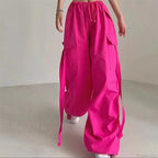 Red Cargo Casual High Waist Hip Hop Pant