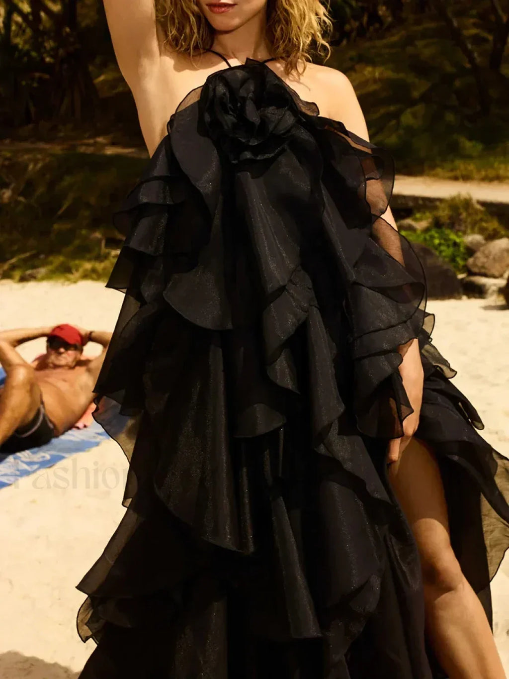 Con Volantes Flor Gasa Vestido Maxi