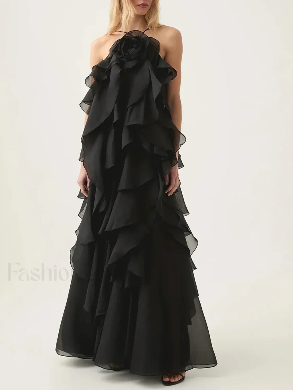Con Volantes Flor Gasa Vestido Maxi