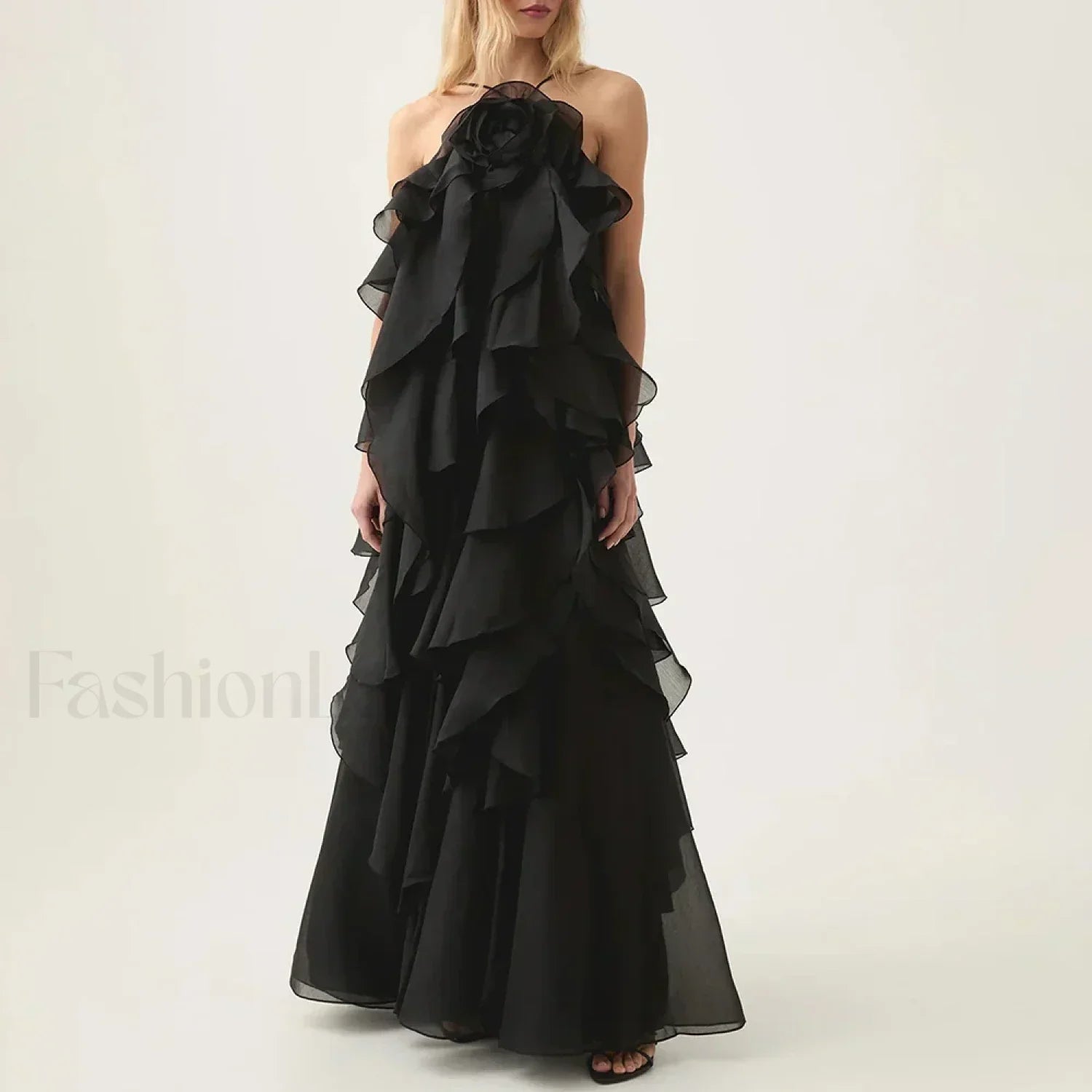 Con Volantes Flor Gasa Vestido Maxi