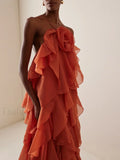 Con Volantes Flor Gasa Vestido Maxi