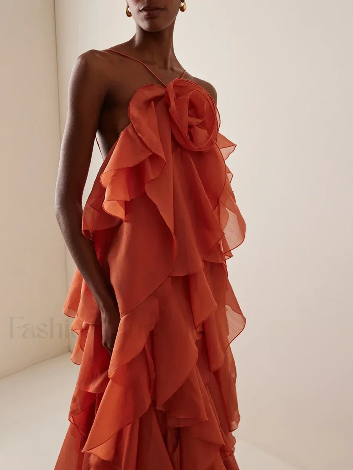 Con Volantes Flor Gasa Vestido Maxi